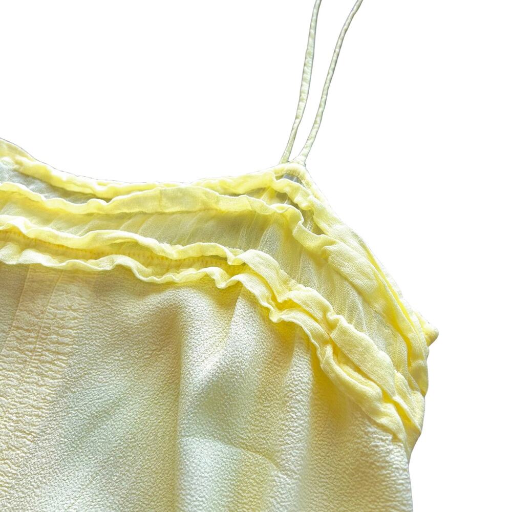 Ghost London Pale Yellow Slip Dress | Size Small | Ruffle + Drawstring - Picture 5 of 14